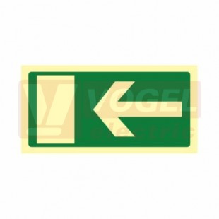 Tabulka fotoluminiscenční AL "Nouzový východ/Úniková cesta, šipka ke dveřím" (zelený podklad), tabulka hliníková 21x10,5cm, symbol (FLZ03/02)