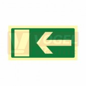 Tabulka fotoluminiscenční AL "Nouzový východ/Úniková cesta, šipka ke dveřím" (zelený podklad), tabulka hliníková 21x10,5cm, symbol (FLZ03/02)