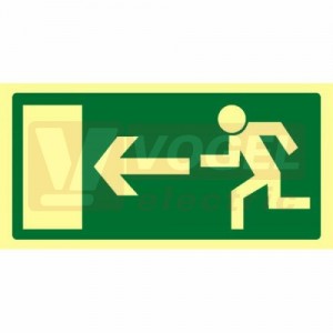 Tabulka fotoluminiscenční "Únikový východ vlevo" (zelený podklad) plast 1mm 20x10cm, symbol (FLZ02)