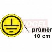 Samolepka bezpečnostní "Znak uzemnění v kruhu" (černý tisk, žlutý podklad) průměr 10cm, (DT012j)