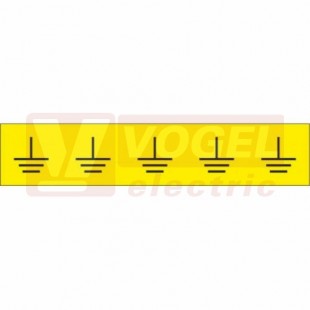 Samolepka bezpečnostní "Znak uzemnění bez kruhu" (černý tisk, žlutý podklad), (DT0010b) 2,5x2,5cm  (1arch=5ks)