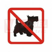 Samolepka bezpečnostní "Zákaz vstupu psů" (červený čtverec, bílý podklad) symbol10x10cm, (DT028D)