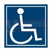 Samolepka bezpečnostní "Invalidní vozíky" (bílý tisk, modrý podklad) Symbol zařízení nebo prostor pro osoby na vozíku 10x10cm, symbol (DT028I)