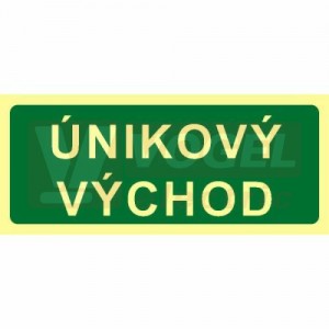 Tabulka fotoluminiscenční "ÚNIKOVÝ VÝCHOD" text (zelený podklad), plast 1mm 30x15cm, (FLZ33)