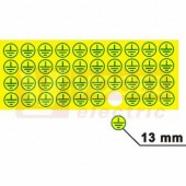 Samolepka bezpečnostní "Znak ochranné uzemnění v kruhu" (zelený tisk, žlutý podklad) průměr 1,3cm (1arch=40ks), (DT012k)