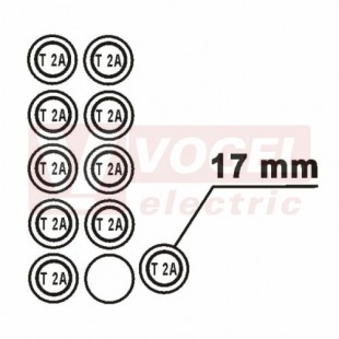 Samolepka bezpečnostní "Znak-T2A v kruhu" (černý tisk, bílý podklad) průměr 1,7cm (1arch=10ks), (DT012i)