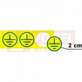 Samolepka bezpečnostní "Znak uzemnění v kruhu" (zelený tisk, žlutý podklad) průměr 2cm (1arch=90ks), (DT012b)