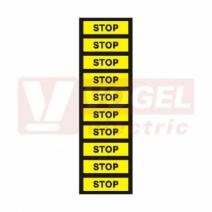 Samolepka informační "STOP" (černý tisk, žlutý podklad), text (1arch=10kusů), 7x1,5cm, jednotlivé nutné stříhat (6131D)