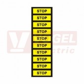 Samolepka informační "STOP" (černý tisk, žlutý podklad), text (1arch=10kusů), 7x1,5cm, jednotlivé nutné stříhat (6131D)