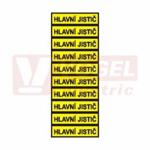 Samolepka informační "Hlavní jistič" (černý tisk, žlutý podklad), (1arch=10kusů), symbol s textem 5x1,3cm (6131B) jednotlivé nutné stříhat
