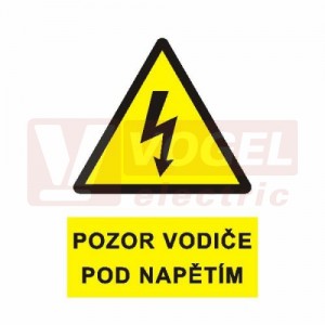 Samolepka výstrahy "Pozor vodiče pod napětím" (černý tisk, žlutý podklad), symbol s textem (0183) A4