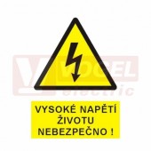 Samolepka výstrahy "Vysoké napětí životu nebezpečno!" symbol s textem (černý tisk, žlutý podklad), (0103) A7