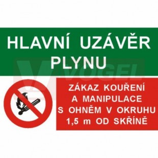 Tabulka sdružená "Hlavní uzávěr plynu/Zákaz kouření a manipulace s plamenem v okruhu 1,5m od skříně", (STC)A6