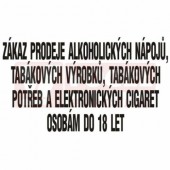 Tabulka zákazová "Zákaz prodeje alkoholických nápojů, tabákových výrobků, tabákových potřeb a elektronických cigaret osobám do 18 let" (černý tisk, bílý podklad), plast 1mm, 50x30cm (4202TA)