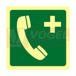 Tabulka fotoluminiscenční "Tísňový telefon" symbol (zelený podklad), plast 1mm 20x20cm (FLZ46)