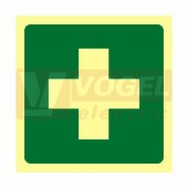 Tabulka fotoluminiscenční "První pomoc" symbol (zelený podklad), plast 1mm 20x20cm (FLZ45)