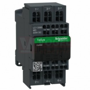 LC1D093MD     Stykač 3P  9A AC-3, 220V DC, pom.kont. 1"Z"+1"V" pruž.svorky, cívka s rozšíř.rozsahem a odruš.Modulem