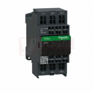 LC1D123BD      Stykač 3P 12A AC-3, 24V DC, pom.kont. 1"Z"+1"V" pruž.svorky, cívka s rozšíř.rozsahem a odruš.modulem