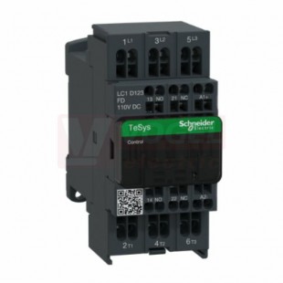 LC1D123FD      Stykač 3P 12A AC-3, 110V DC, pom.kont. 1"Z"+1"V" pruž.svorky, cívka s rozšíř.rozsahem a odruš.modulem