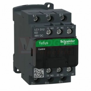 LC1D12ED      Stykač 3P 12A AC-3,  48V DC, pom.kont. 1"Z"+1"V" šroub.svorky, cívka s odruš.modulem