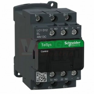 LC1D12EL      Stykač 3P 12A AC-3,  48V DC, pom.kont. 1"Z"+1"V" šroub.svorky, 2,4 W, cívka s odruš.modulem