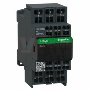 LC1D183MD    Stykač 3P 18A AC-3, 220V DC, pom.kont. 1"Z"+1"V" pruž.svorky, cívka s rozšíř.rozsahem a odruš.modulem