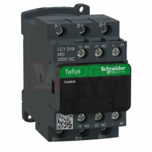 LC1D18MD      Stykač 3P 18A AC-3, 220V DC, pom.kont. 1"Z"+1"V" šroub.svorky, cívka s odrušovacím modulem