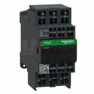 LC1D253MD     Stykač 3P 25A AC-3, 220V DC, pom.kont. 1"Z"+1"V" pruž.svorky, cívka s odrušovacím modulem