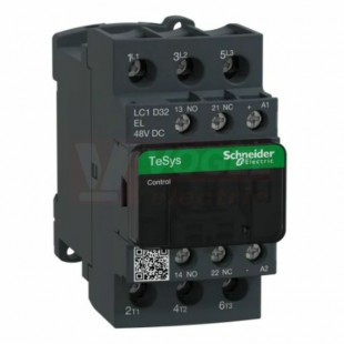 LC1D32EL      Stykač 3P 32A AC-3,  48V DC, pom.kont. 1"Z"+1"V" šroub.svorky, 2,4 W,cívka s odrušovacím modulem