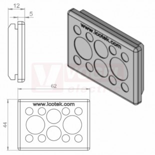 KEL-DP 6/12 A (plech tl. 1,5-2,5mm) membránová průchodka, šedá, IP64, vnější 62x44mm, výřez 52x36mm, vstup kabelů  8x max.6,5mm/2x max.12,6mm/2x max.16,1mm (43451)