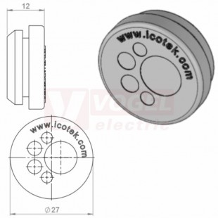 KEL-DP 20/5 A (plech tl. 1,5-2,5mm) kulatá membránová průchodka, šedá, IP65, vnější pr.27mm, výřez pr.20mm, vstup kabelů 1x max.10,6mm/2x max.4,6mm/2x max.3,6mm (43573)