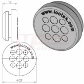 KEL-DP 20/9 A (plech tl. 1,5-2,5mm) kulatá membránová průchodka, šedá, IP65, vnější pr.27mm, výřez pr.20mm, vstup kabelů 5x max. 4,6mm/4x max.3,6mm (43574)