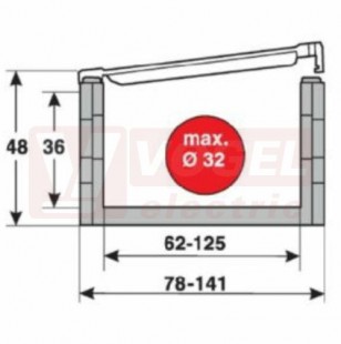 MP 36G 125 RV080 řetězový článek, rádius 80mm, výška 36/48mm, šířka 125/141mm, délka článku 40mm (25/1bm), otevírací přepážky vnitřní (MR-036012508000)