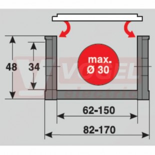 MP 35 086 RK070 řetězový článek, rádius 70mm, výška 34/48, šířka 86/106mm, délka článku 58mm (17ks/1bm), bez předpětí, otevírání vnitřní (MR-035008607010)