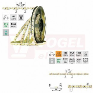 LED pásek SMD3528SF, 180LED/m, 14,4W/m, 1465lm/m, IP20, DC 24V, 10mm, 5m, potraviny - mořské plody (125.002.60.0)
