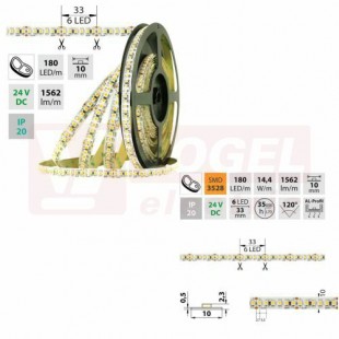 LED pásek SMD3528FM, 180LED/m, 14,4W/m, 1562lm/m, IP20, DC 24V, 10mm, 5m, potraviny - maso (125.004.60.0)
