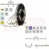 LED pásek SMD2216 WW, 180LED/m, 12W/m, 975lm/m, IP20, DC 24V, 8mm, 30m (126.733.60.1)