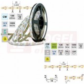 LED pásek SMD2835 CW, 120LED/m, 14W/m, 1355lm/m, IP20, DC 12V, 10mm, 5m (121.368.60.0)