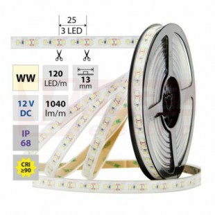 LED pásek SMD2835 WW, 120LED/m, 14W/m, 1040lm/m, IP68, DC 12V, 13mm, 5m (121.369.60.0)