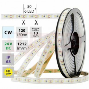 LED pásek SMD2835 CW, 120LED/m, 14W/m, 1212lm/m, IP68, DC 24V, 13mm, 5m (126.370.60.0)