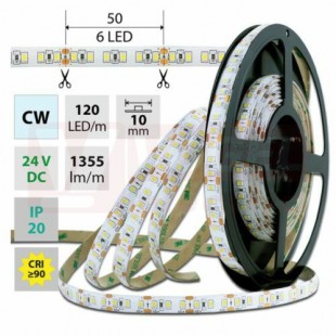 LED pásek SMD2835 CW, 120LED/m, 14W/m, 1355lm/m, IP20, DC 24V, 10mm, 50m (126.368.60.2)
