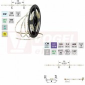 LED pásek SMD2216 CW, 120LED/m, 7,2W/m, 600lm/m, IP20, DC 24V, 4mm, 10m (126.732.60.7)