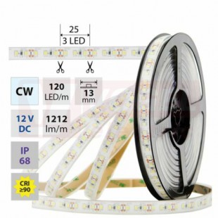 LED pásek SMD2835 CW, 120LED/m, 14W/m, 1212lm/m, IP68, DC 12V, 13mm, 5m (121.370.60.0)