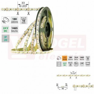 LED pásek SMD3528B, 180LED/m, 14,4W/m, 1465lm/m, IP20, DC 24V, 10mm, 5m, potraviny - pečivo (125.001.60.0)