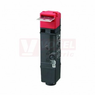 D4SL-N4FFG-D bezpečnostní dveřní spínač s blokováním, 1300N,D4SL-N, 2NC/1NO+2NC, hlavice (pryskyřice), elektromagnetický zámek 24VDC/mechanické uvolnění, LED indikátor, připojení svorkovnicí, IP67, vývodka 1xM20, rozměr 179,9x39x39mm