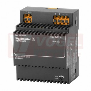 Zdroj spínaný 1f 12VDC  5,0A PRO INSTA 60W, modulární, adjustace potenciometrem 9-16V, rozměry švh 70x92,5x62 (2580240000)