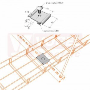 Příchytka žlabu ke stojnám PZSM 2 "A2" nerez AISI 304L, šroub vratový M8x20, matice límcová M8 (ARK - 238956)