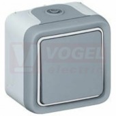 Spínač IP55 7        69716 Plexo IP55, IK07, Přepínač křížový, barva šedá, 10A/250VAC, 2x membránová průchodka