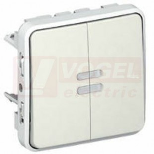 69636 PLEXO IP55 Tlačítko dvojité č.1/0 + 1/0 So s orientačním podsvětlením, 10A/250V, barva béžová, IK07