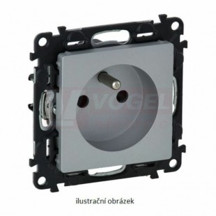 S753380 Valena Life zásuvka 2P+PE 16A/250V clonky s přepěťovou ochr., hliník, bezšroubové svorky